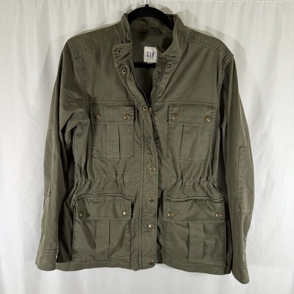 Gap Jacket Women's XS Green Full Zip Snap Cargo Pockets Cotton Blend - Picture 1 of 9
